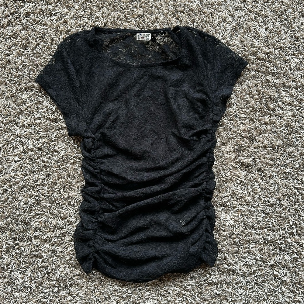 Sheer Lace Black Short Sleeve Top by Intimately Free People Size Small